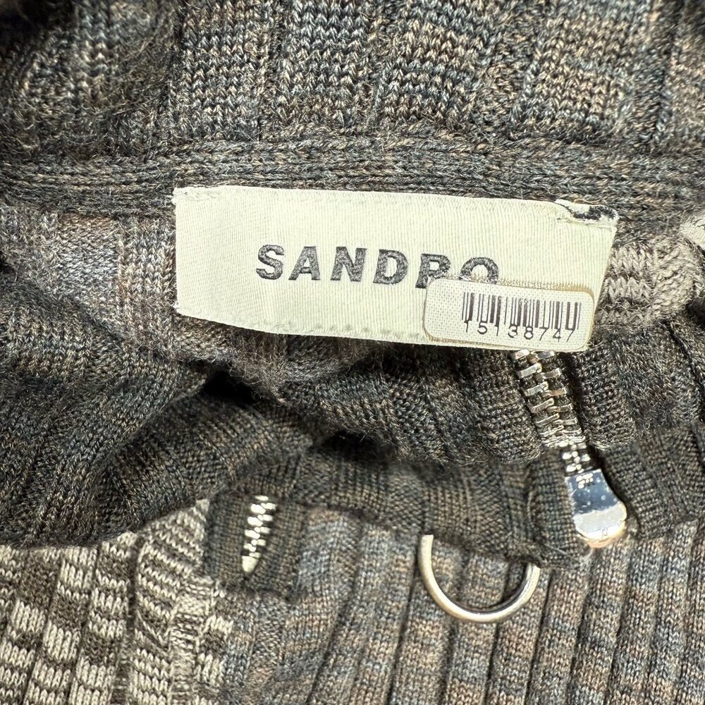 Sandro Paris Moria Sweater Size 3 US L Colorblock Rib Knit Zip Collar Pullover - Picture 8 of 10